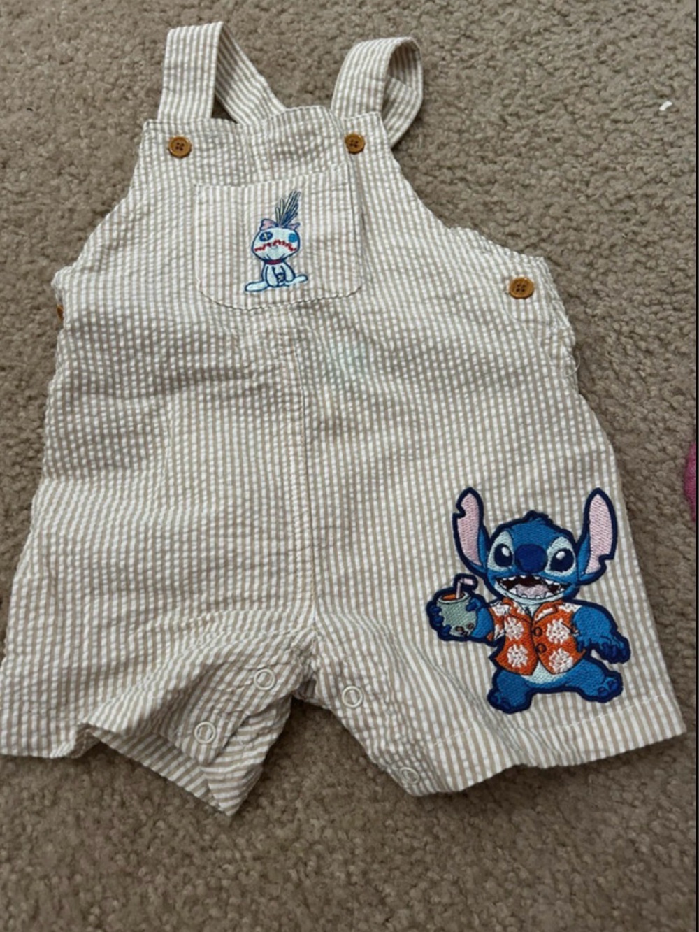 Beige Striped Kids Romper with Blue Stitch Character